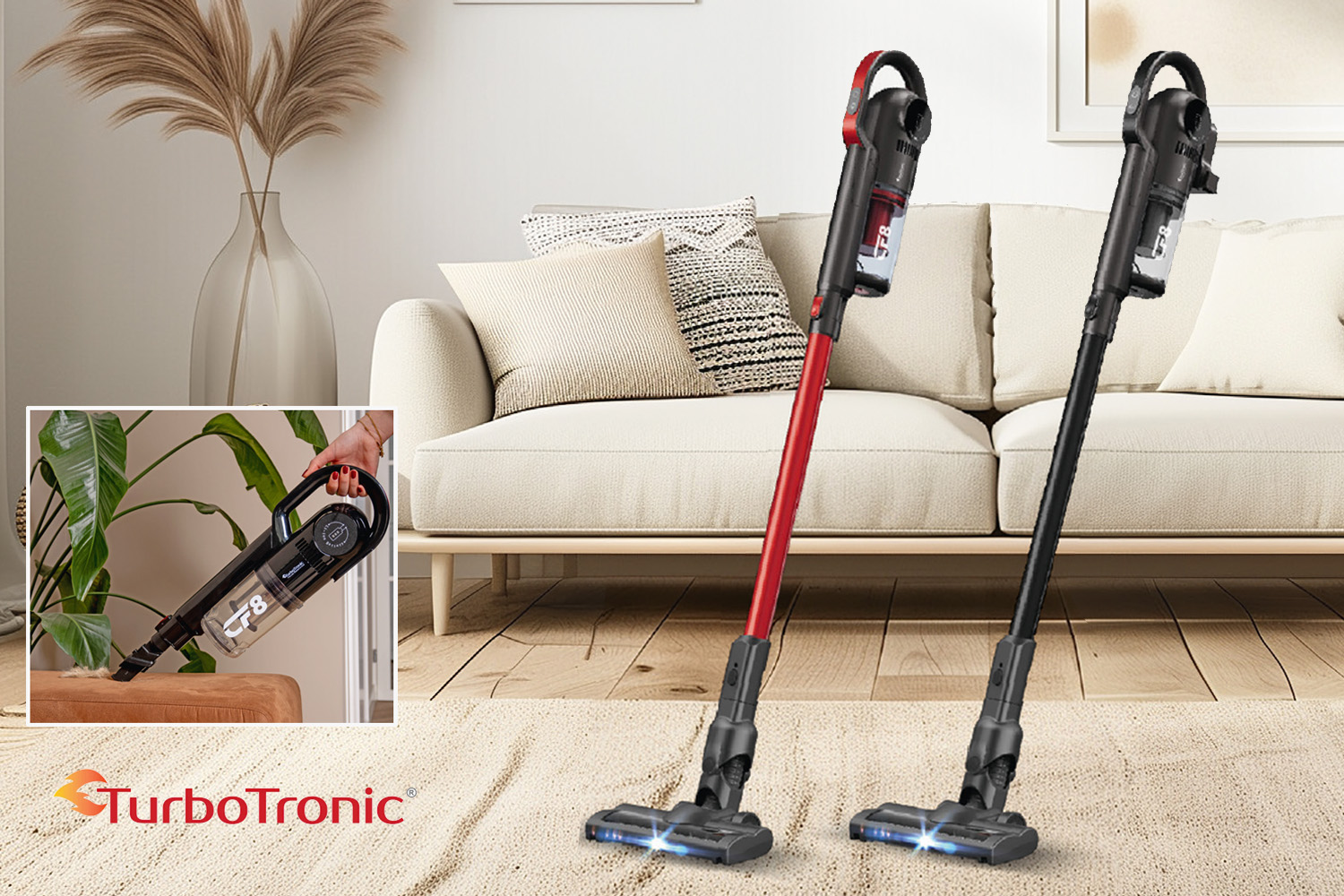 Draadloze steelstofzuiger CF8 – TurboTronic De Standaard Shop